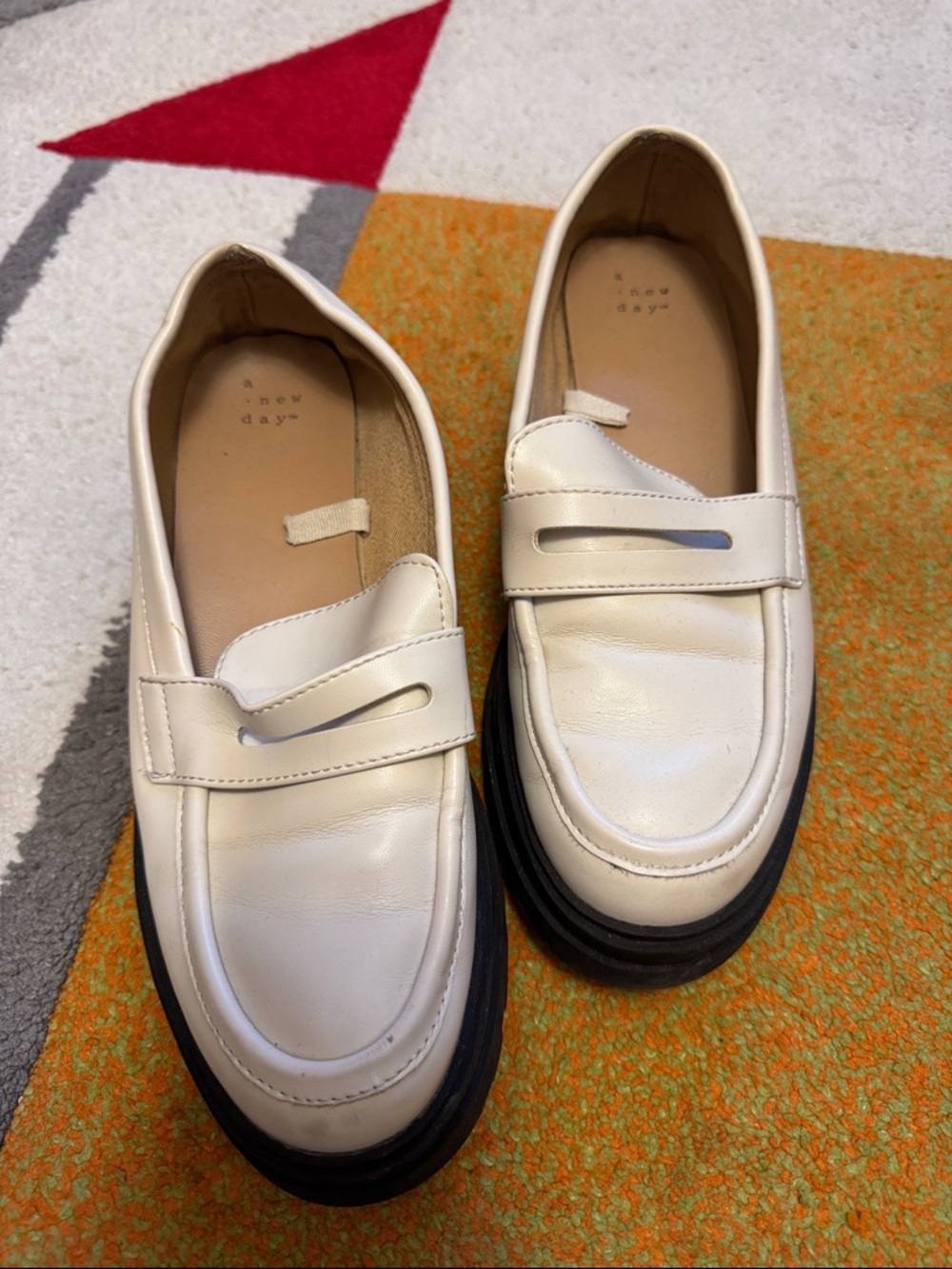 A New Day Cream Loafer Penny Shoes with Black Platform Sole